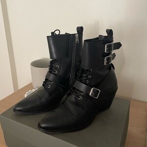 Allsaints black, leather lace up ankle boots